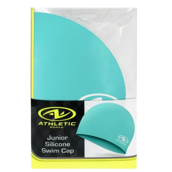 Athletic Works Junior Size Teal Silicone Swim Cap - Picture 1 of 8